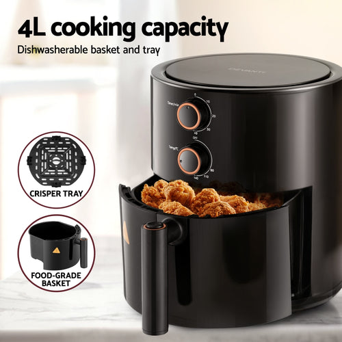 Devanti 4L Air Fryer with Simple Knob Controls 1500W