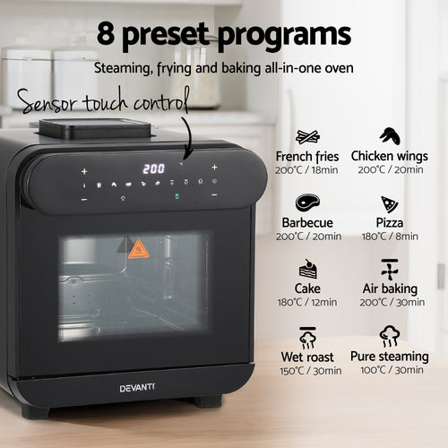 Devanti 15L Steam Air Fryer Oven with Touchscreen 1600W