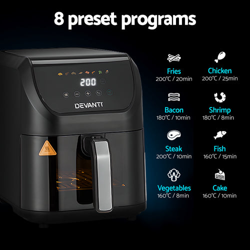 Devanti 5L Air Fryer with Touchscreen Display 1500W