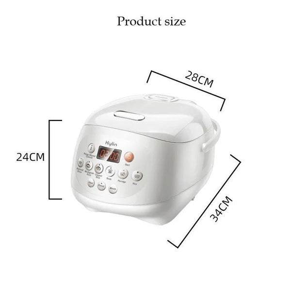 Kylin White rice cooker with dimensions labeled