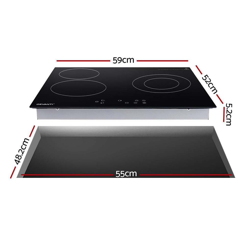 Devanti 60cm Electric Ceramic Cooktop - 4 Burner Touch Control 5200W