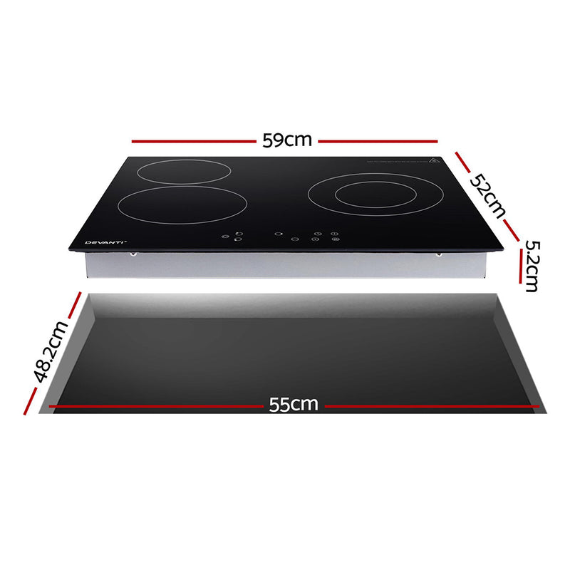 Devanti 60cm Electric Ceramic Cooktop - 4 Burner Touch Control 5200W