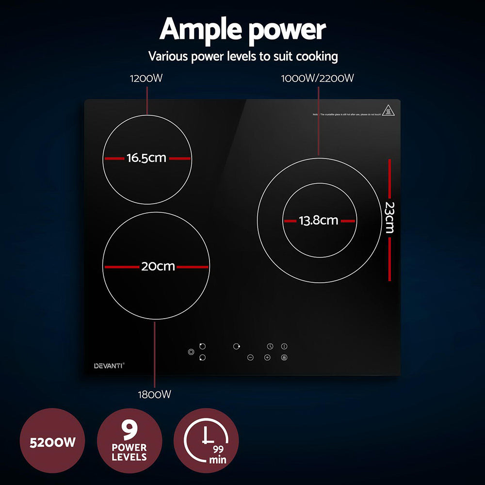 Devanti 60cm Electric Ceramic Cooktop - 4 Burner Touch Control 5200W