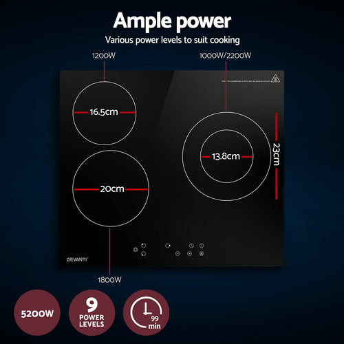 Devanti 60cm Electric Ceramic Cooktop - 4 Burner Touch Control 5200W