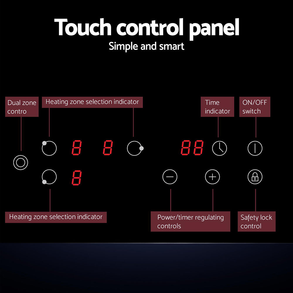 Devanti 60cm Electric Ceramic Cooktop - 4 Burner Touch Control 5200W