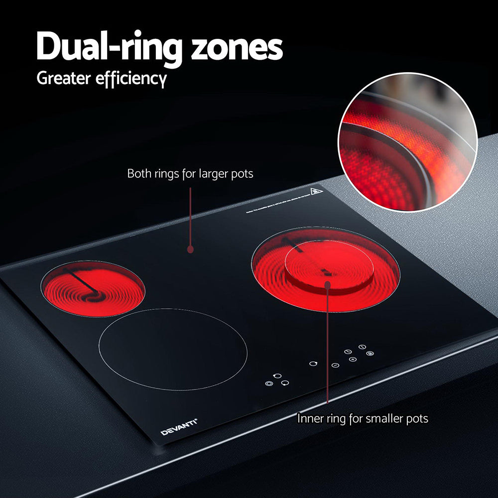 Devanti 60cm Electric Ceramic Cooktop - 4 Burner Touch Control 5200W