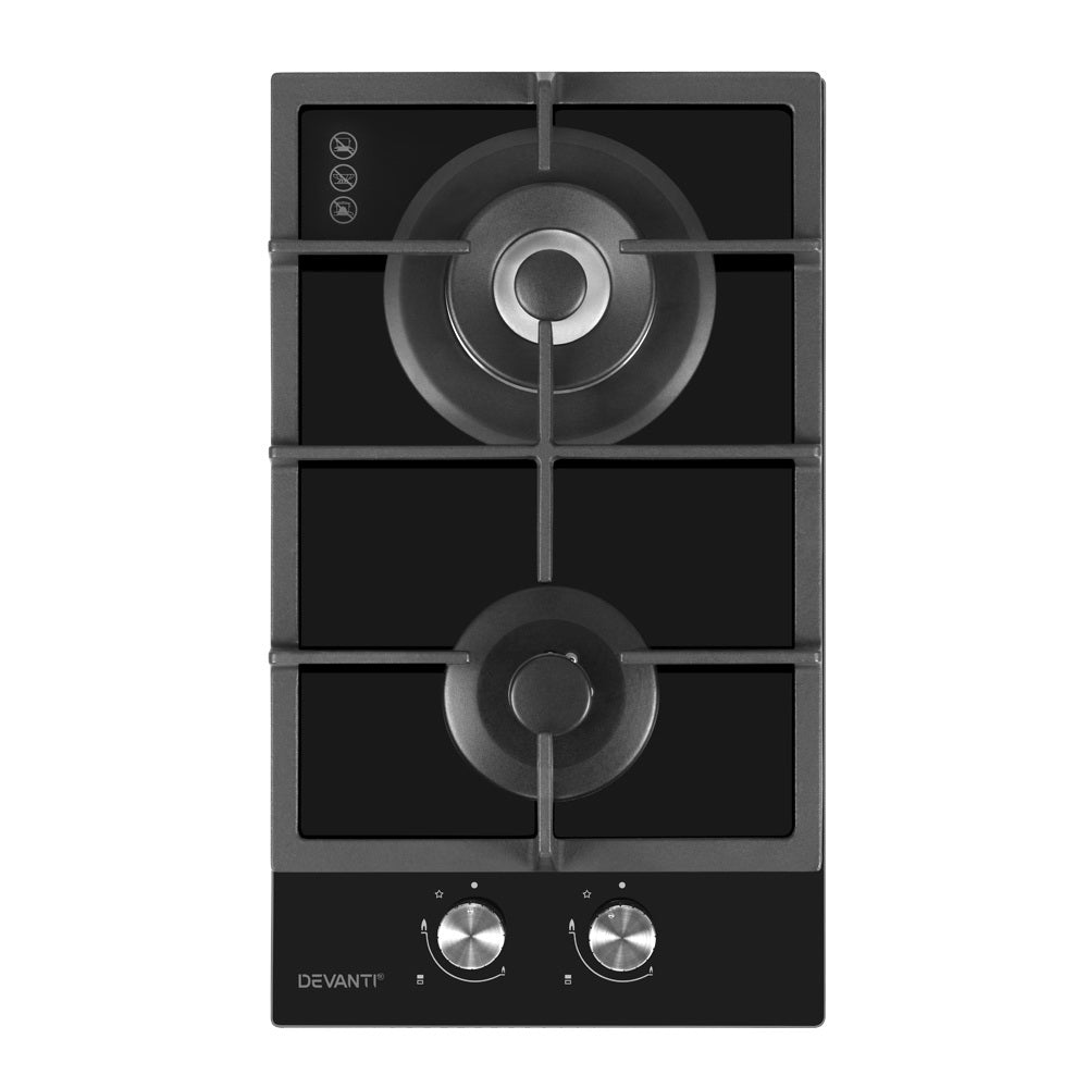Devanti 30cm Gas Cooktop - 2 Burner Black