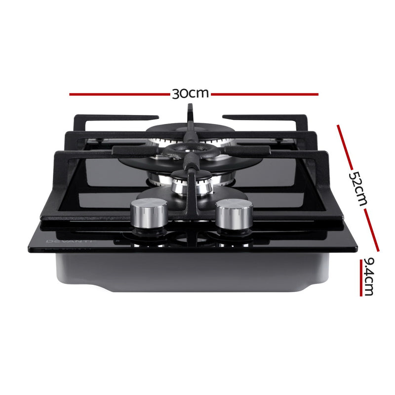 Devanti 30cm Gas Cooktop - 2 Burner Black