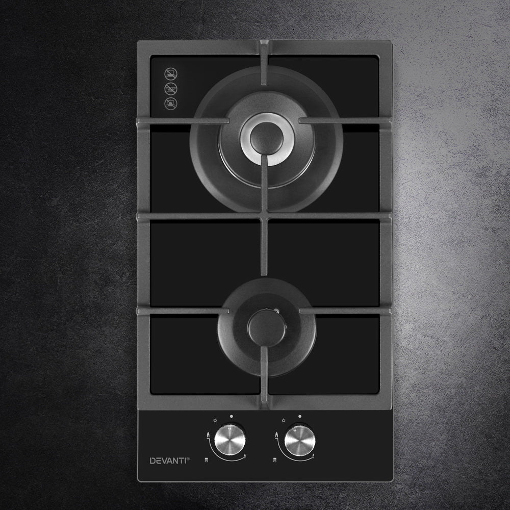 Devanti 30cm Gas Cooktop - 2 Burner Black
