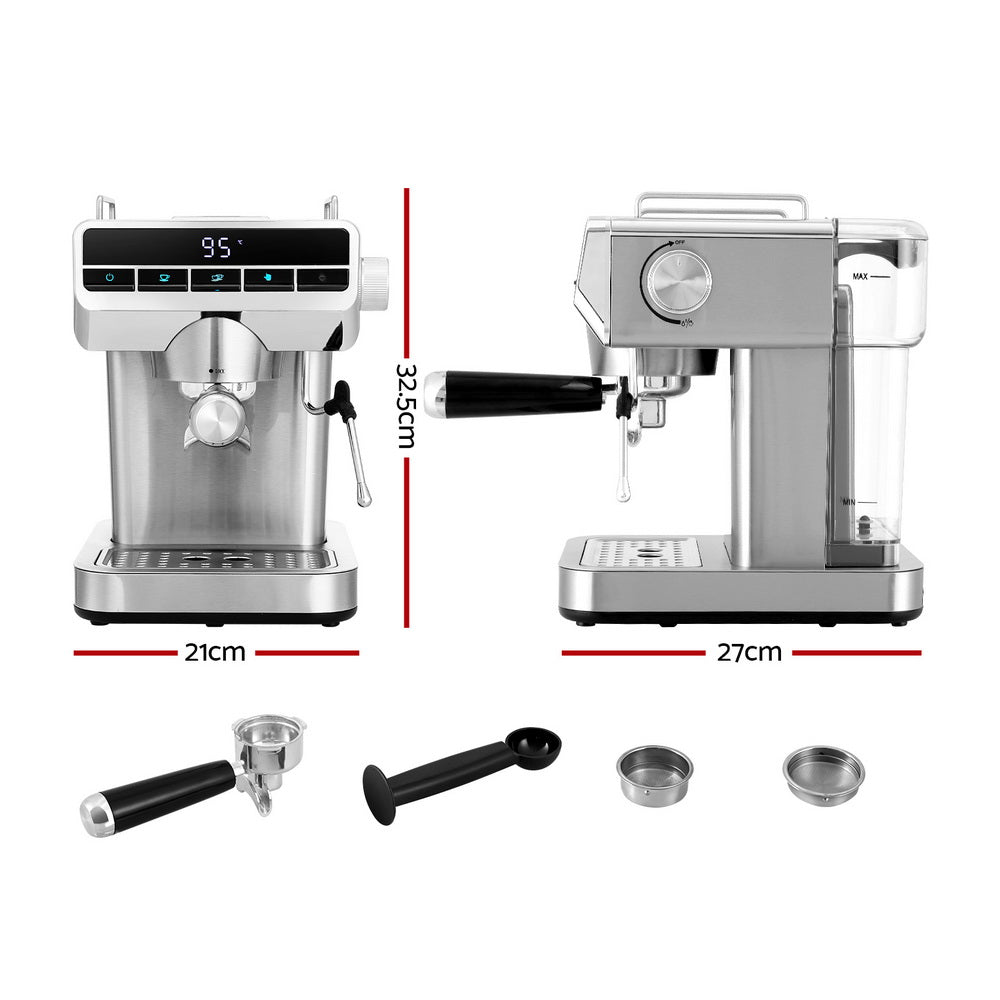 Complete Home Bean-to-Cup Barista Set – Devanti 20-Bar Espresso Coffee Machine & Ceramic Burr Coffee Grinder