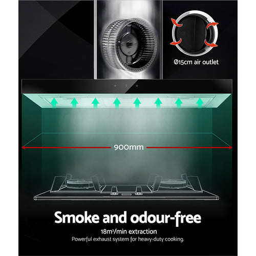Devanti 90cm Glass Range Hood - Stainless Steel