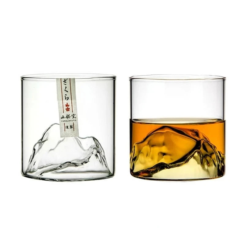 Japan 3D Mountain Whiskey Glass Glacier - Wooden Gift Box