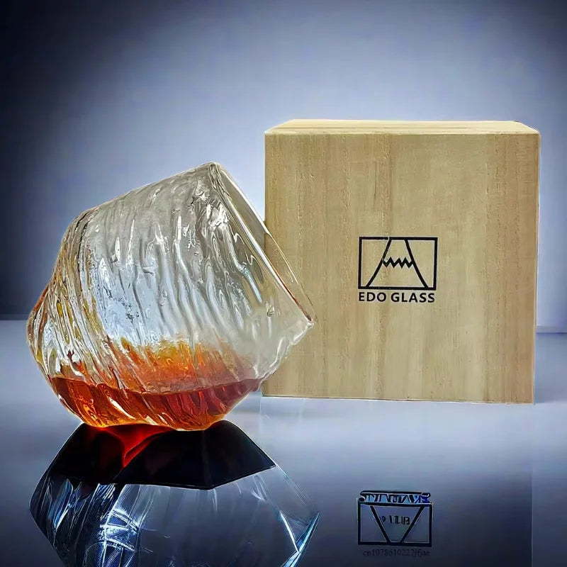 Japan 3D Mountain Whiskey Glass Glacier - Wooden Gift Box