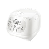 White rice cooker with digital display on a white background