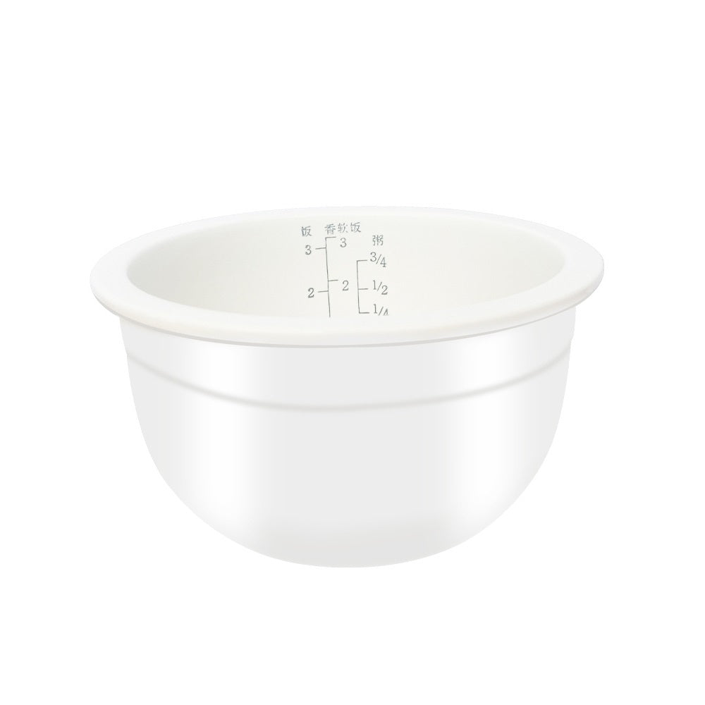 White measuring bowl with volume markings on a white background