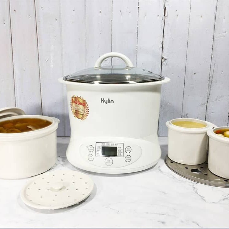 Kylin Electric Slow Cooker Stainless Steel Ceramic Pot Steamer 2.2L With 3 Containers