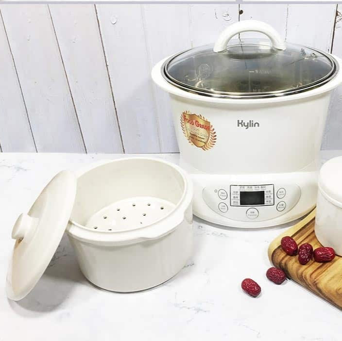 Kylin Electric Slow Cooker Stainless Steel Ceramic Pot Steamer 2.2L With 3 Containers