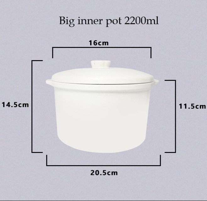 Kylin Electric Slow Cooker Stainless Steel Ceramic Pot Steamer 2.2L With 3 Containers