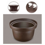 Brown pot with close-up insets on a gray background