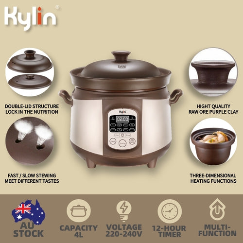Kylin Electric Purple Clay Pot Slow Cooker 4L - K2022
