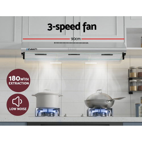 Devanti 900mm Range Hood 90cm Rangehood Stainless Steel - Kitchen Alliance - Appliances > Kitchen Appliances > Cooking Ranges - Kitchen Alliance