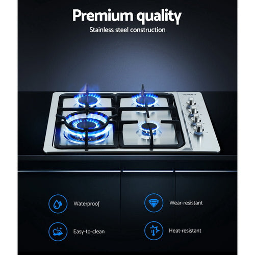 Devanti Gas Cooktop 60cm Stove Hob Silvir - Kitchen Alliance - Appliances > Kitchen Appliances > Cooktops & Stoves - Kitchen Alliance