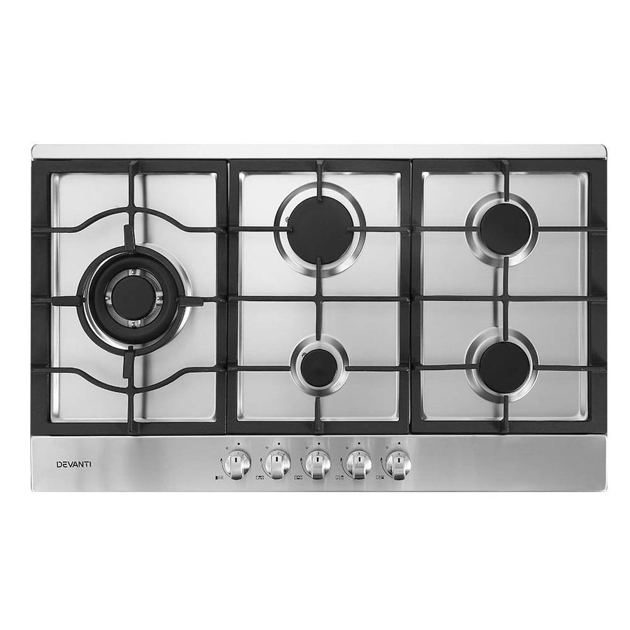 Devanti Gas Cooktop 90cm 5 Burner Silvir - Kitchen Alliance - Appliances > Kitchen Appliances > Cooktops & Stoves - Kitchen Alliance
