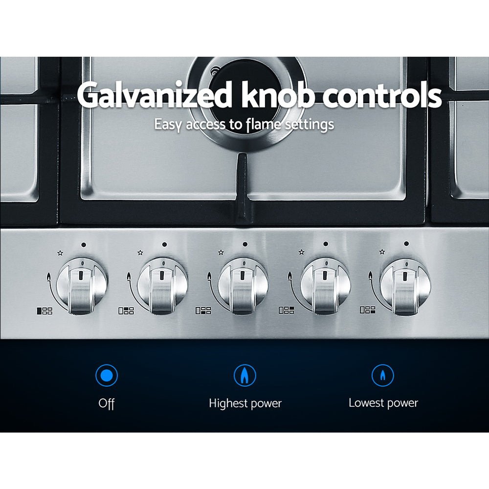 Devanti Gas Cooktop 90cm 5 Burner Silvir - Kitchen Alliance - Appliances > Kitchen Appliances > Cooktops & Stoves - Kitchen Alliance